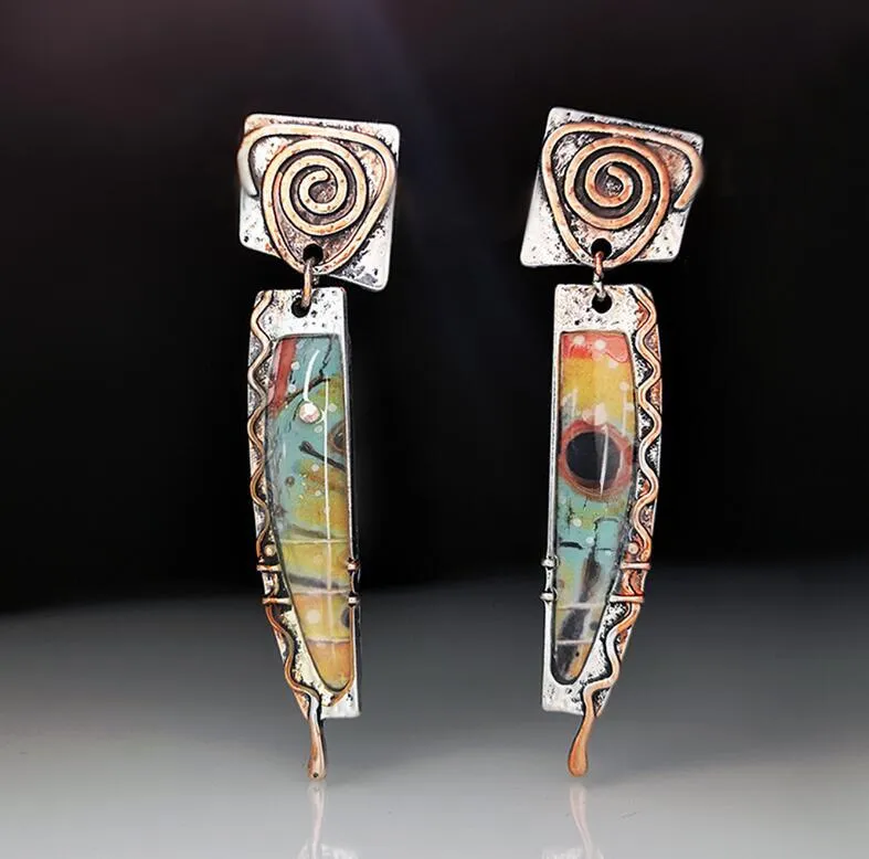 Wholesale Creative Retro Two-color Colored Glass Earrings