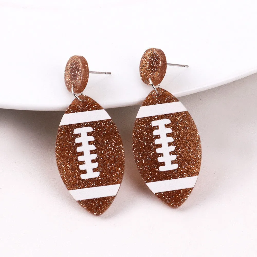 Wholesale Creative Rugby Glitter Acrylic Sports Games Theme Baseball Earrings
