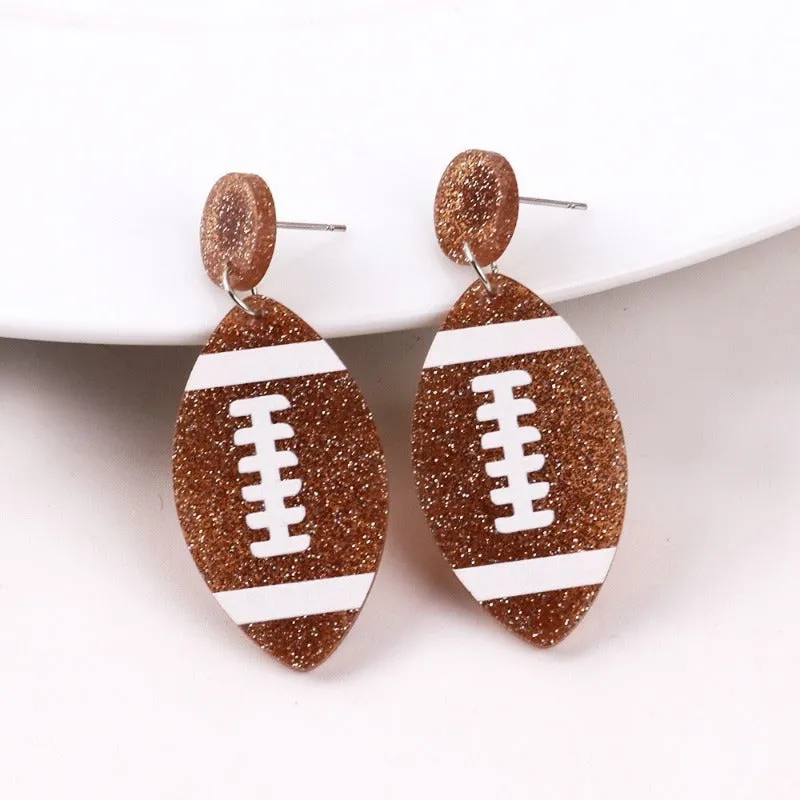 Wholesale Creative Rugby Glitter Acrylic Sports Games Theme Baseball Earrings