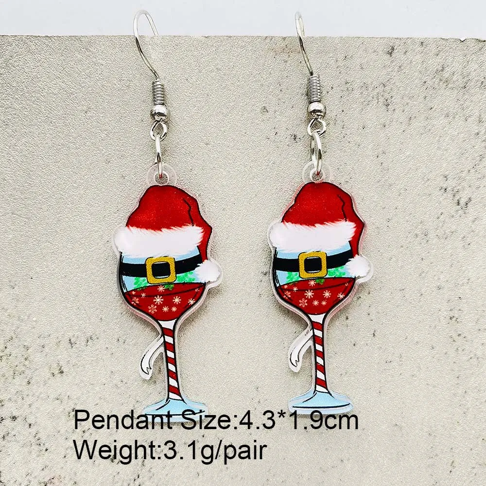 Wholesale Creative Santa Hat Red Wine Glass Colored Light Acrylic Earrings