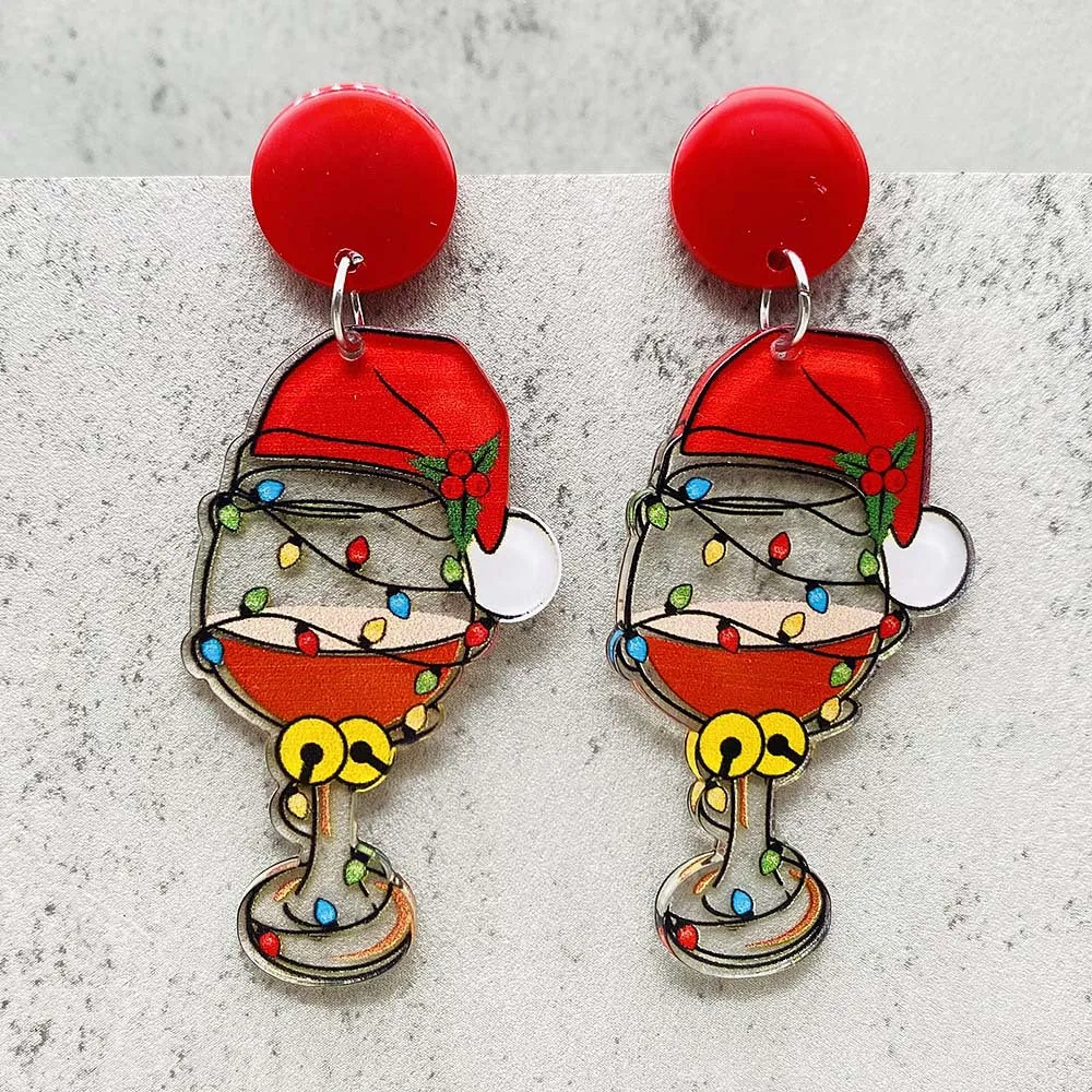 Wholesale Creative Santa Hat Red Wine Glass Colored Light Acrylic Earrings
