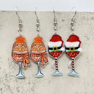 Wholesale Creative Santa Hat Red Wine Glass Colored Light Acrylic Earrings