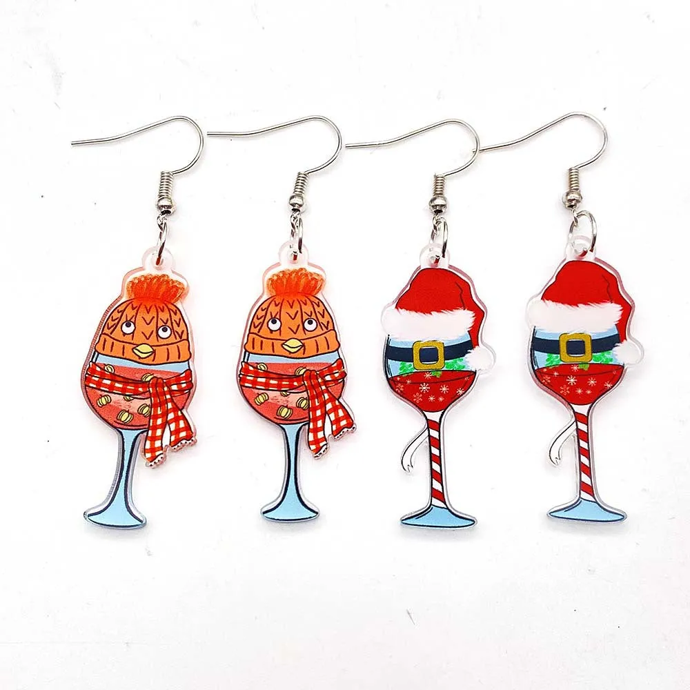 Wholesale Creative Santa Hat Red Wine Glass Colored Light Acrylic Earrings