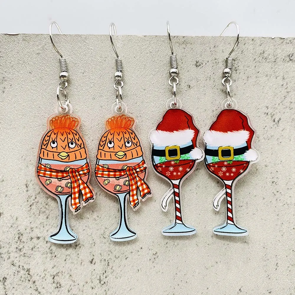 Wholesale Creative Santa Hat Red Wine Glass Colored Light Acrylic Earrings