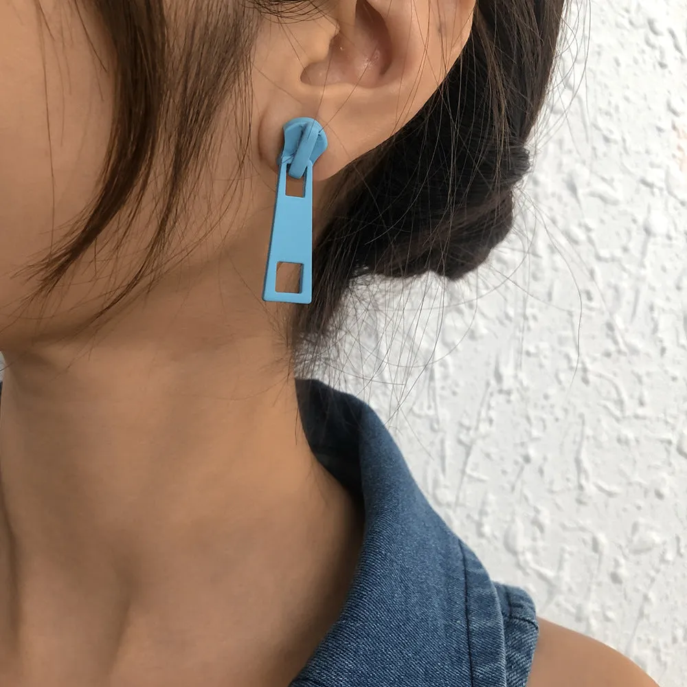 Wholesale Creative Simple Zipper Colorful Personalized Candy Color Metal Earrings