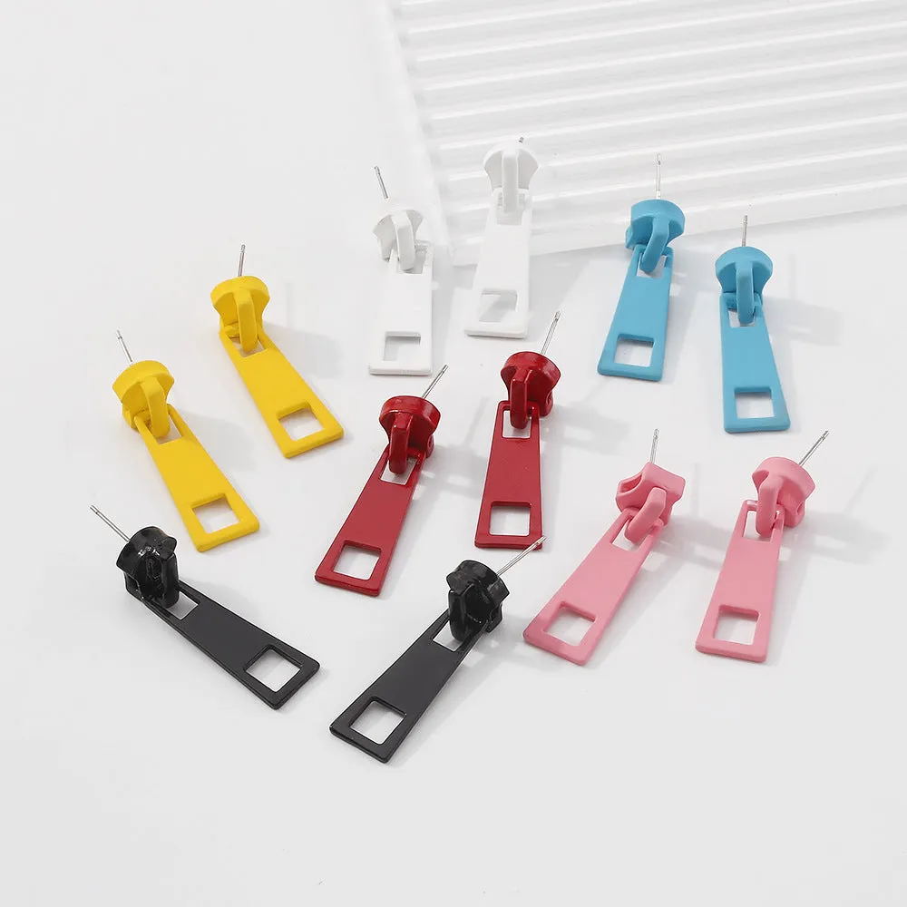 Wholesale Creative Simple Zipper Colorful Personalized Candy Color Metal Earrings