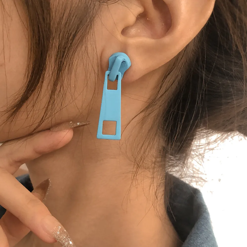 Wholesale Creative Simple Zipper Colorful Personalized Candy Color Metal Earrings