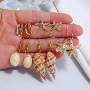 Wholesale Creative Starfish Natural Conch Earrings Five Pairs of Earrings and Studs