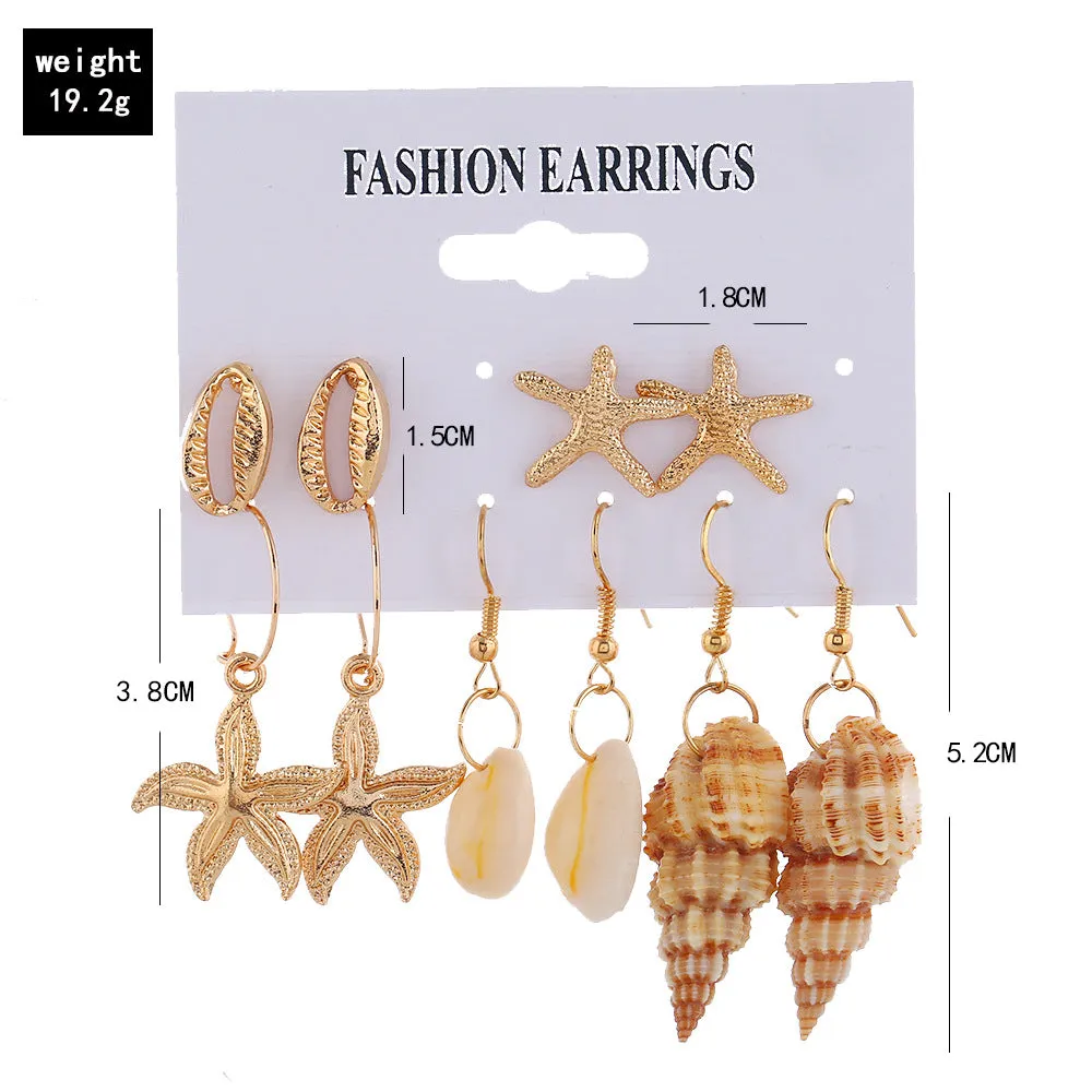 Wholesale Creative Starfish Natural Conch Earrings Five Pairs of Earrings and Studs