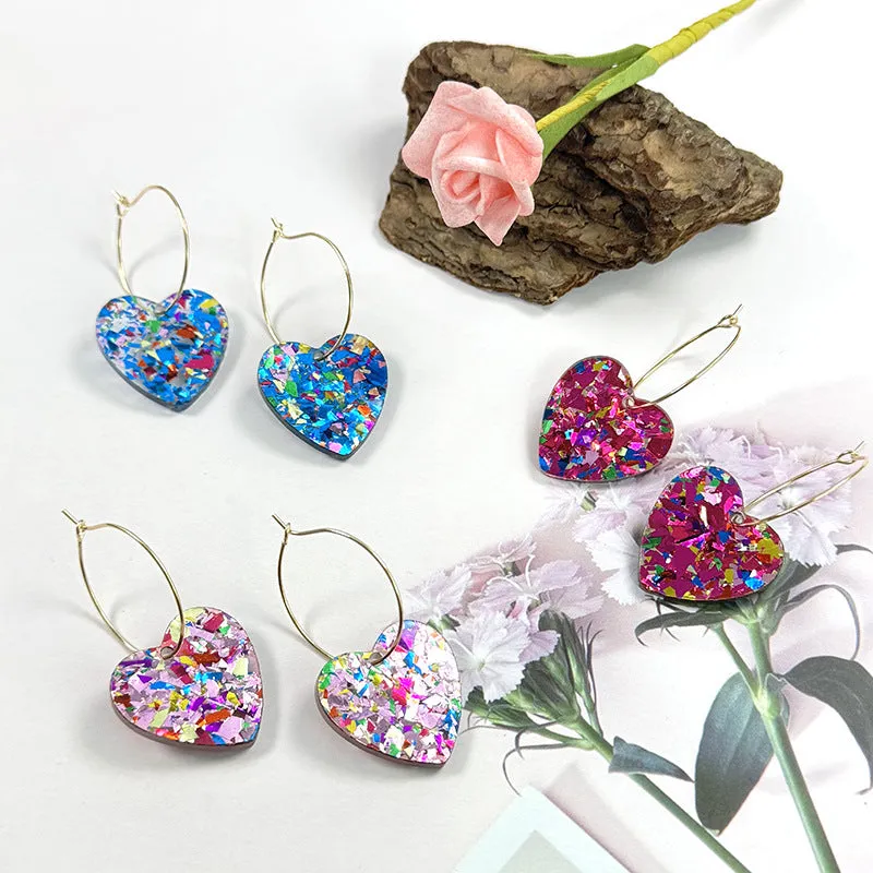Wholesale Cross-border AliExpress New Romantic Sequins Transparent Love Earrings Niche Design Valentine's Day Series Earrings