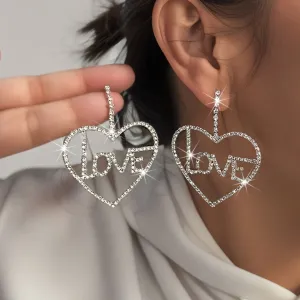 Wholesale Cross-border Fashion LOVE Hollow Earrings Inlaid Rhinestone Simple Earrings Party Valentine's Day Gift Earrings Women
