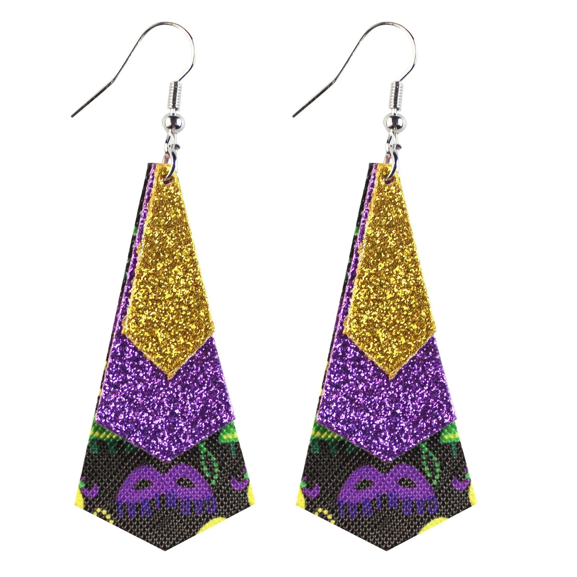 Wholesale Cross-grain single-sided print onion powder water drop three-layer leather earrings