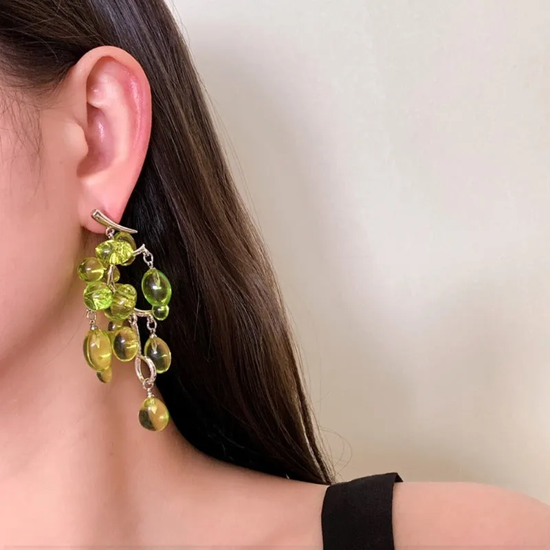 Wholesale Crystal Chinese Antique Green Beaded Grape Earrings