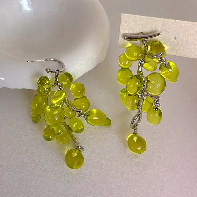 Wholesale Crystal Chinese Antique Green Beaded Grape Earrings