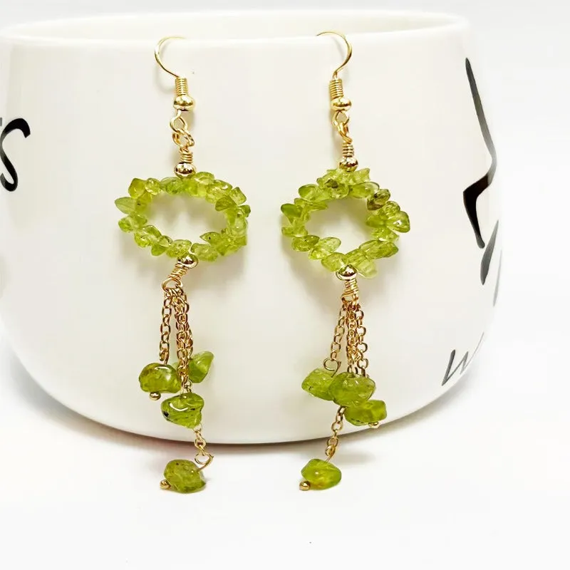Wholesale Crystal Colorful Sweet Natural Crushed Stone Tassel Earrings