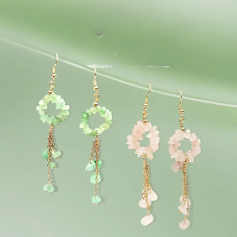 Wholesale Crystal Colorful Sweet Natural Crushed Stone Tassel Earrings