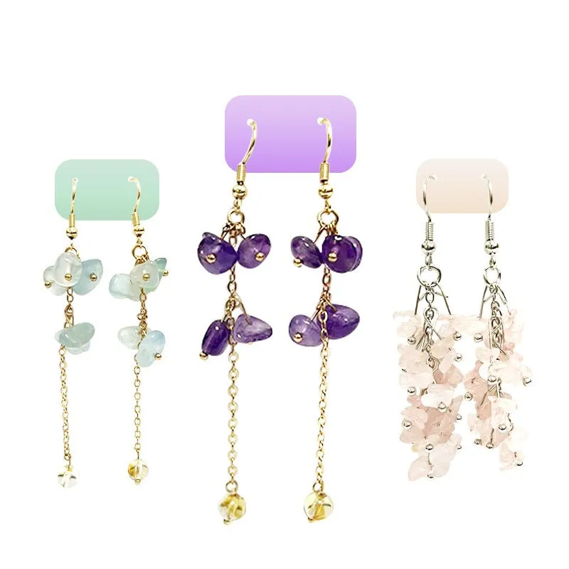 Wholesale Crystal Colorful Sweet Natural Crushed Stone Tassel Earrings