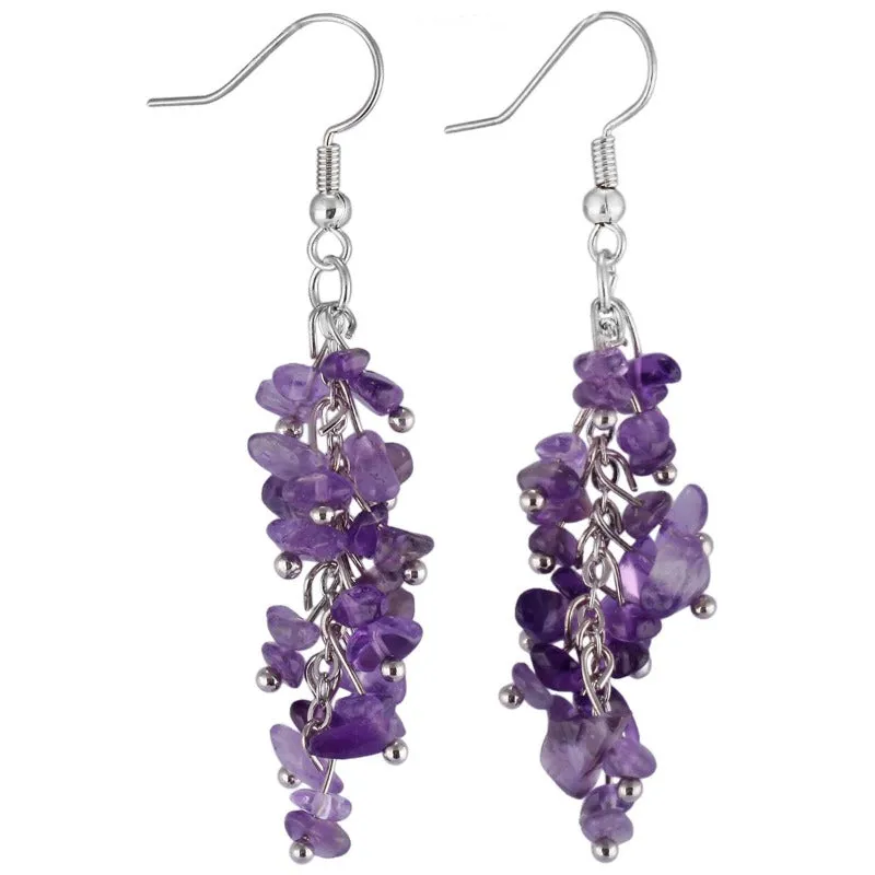 Wholesale Crystal Irregular Gravel Colored Grape String Tassel String Earrings