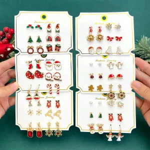 Wholesale Cute Elk Santa Claus Snowman Cartoon Oil Drop Christmas Earrings