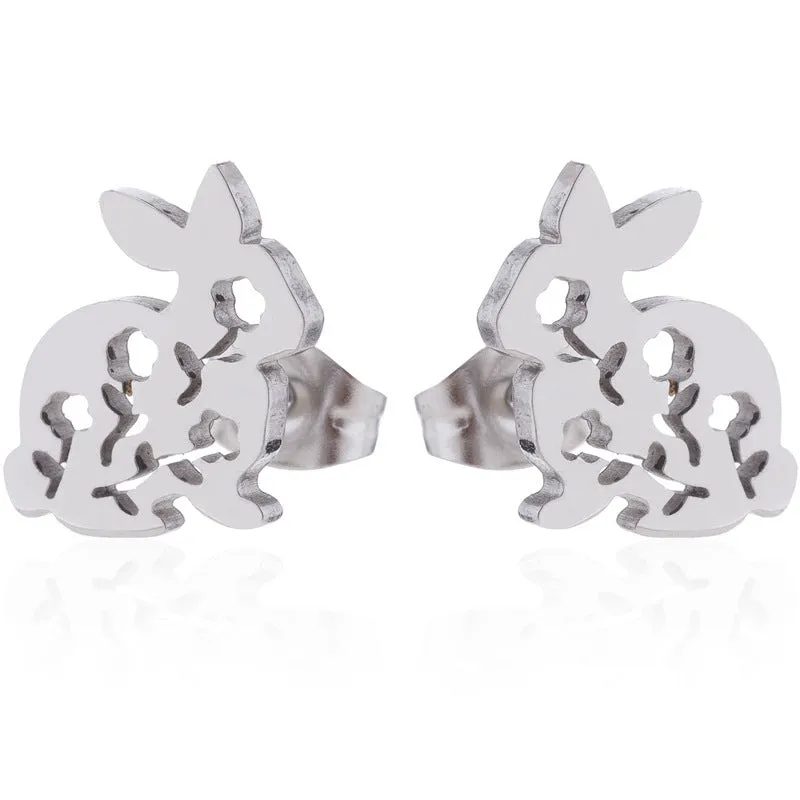 Wholesale Cute Hollow Rabbit Stainless steel Ear Studs