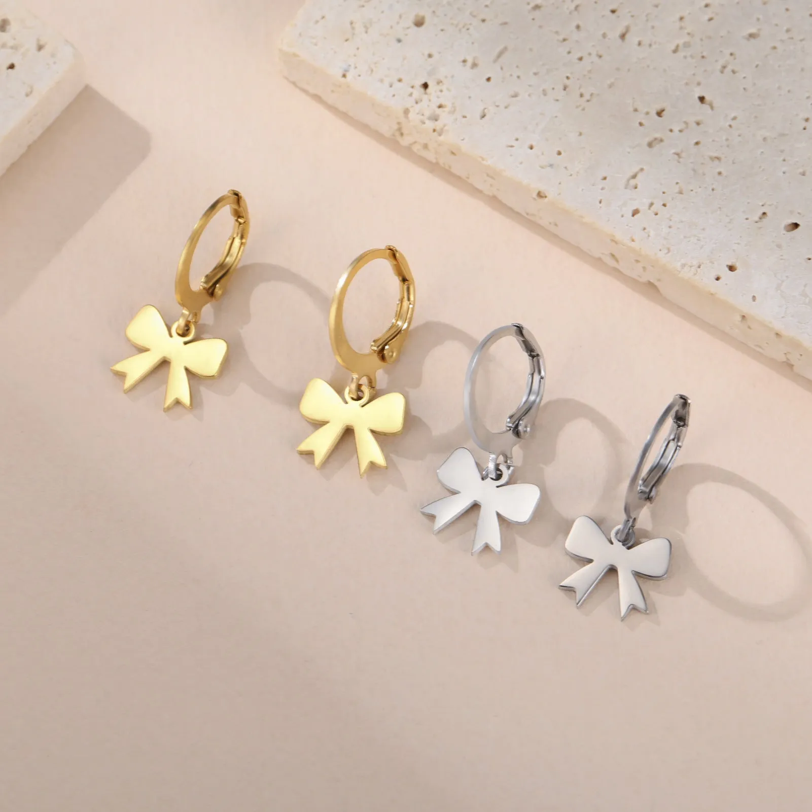 Wholesale Cute Small Bowknot Stainless Steel Women's Drop Earrings