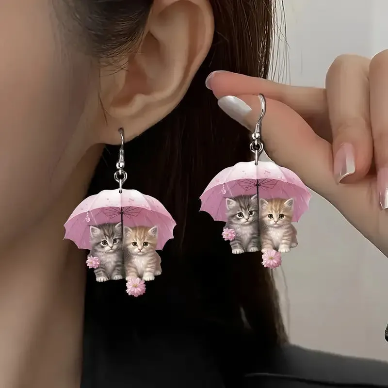 Wholesale Cute Umbrella Kitten Acrylic Earrings
