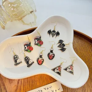 Wholesale Dark Personality Halloween Horror Funny Skull Bat Tombstone Rose Earrings