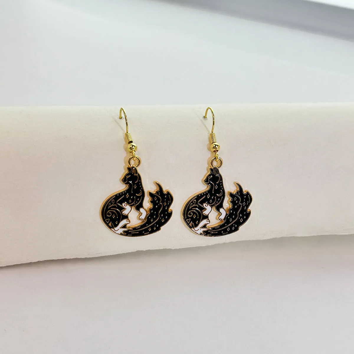 Wholesale Dark Style Cat Halloween Horror Funny Oil Drop Rose Phoenix Earrings