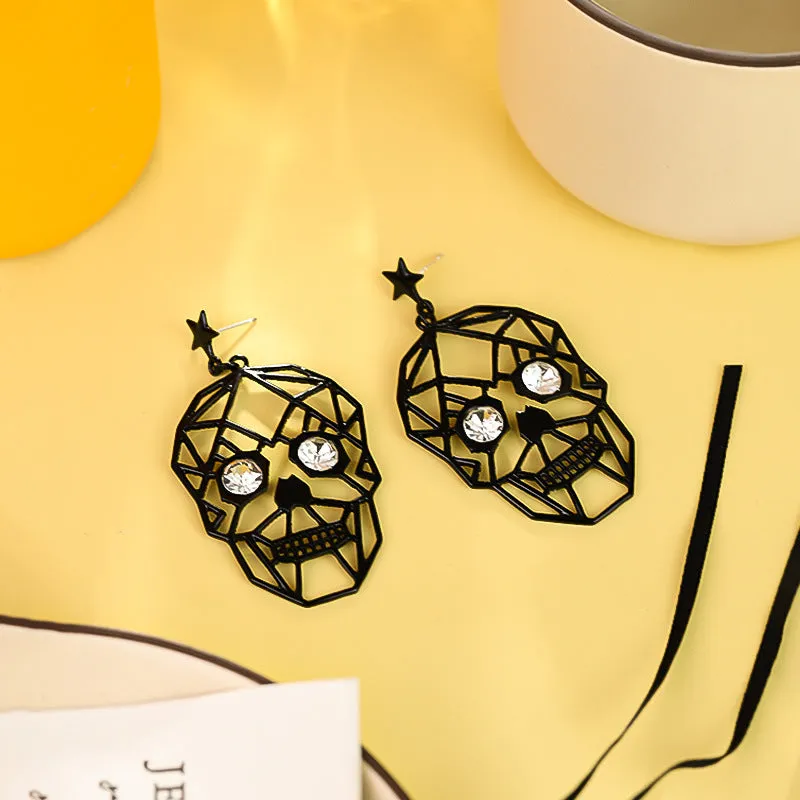 Wholesale Dark Style Exaggerated Metal Skull Diamond Earrings