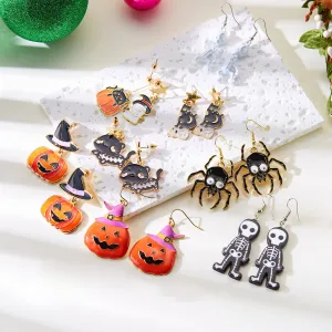 Wholesale Dark Style Halloween Skull Spider Skeleton Pumpkin Earrings