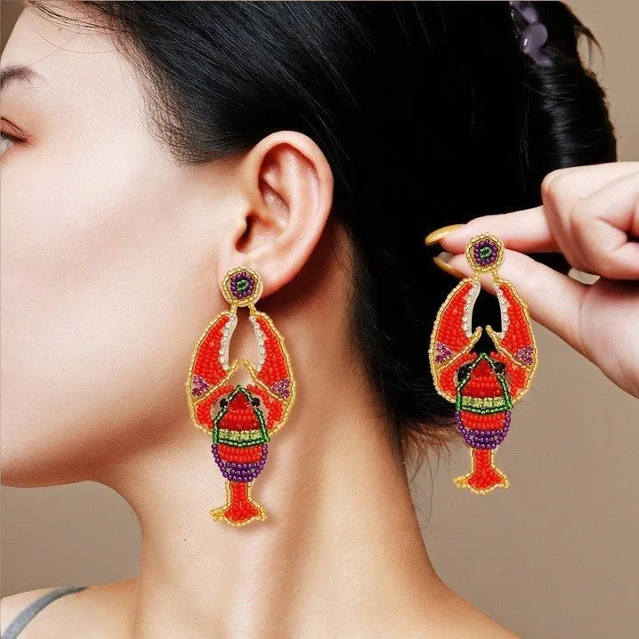 Wholesale Design Sense Lobster Rice Beads Earrings Light Luxury High-end Autumn and Winter Fashion Elegant Carnival Earrings