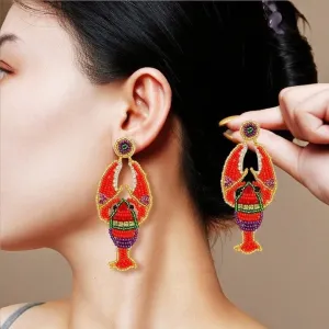 Wholesale Design Sense Lobster Rice Beads Earrings Light Luxury High-end Autumn and Winter Fashion Elegant Carnival Earrings