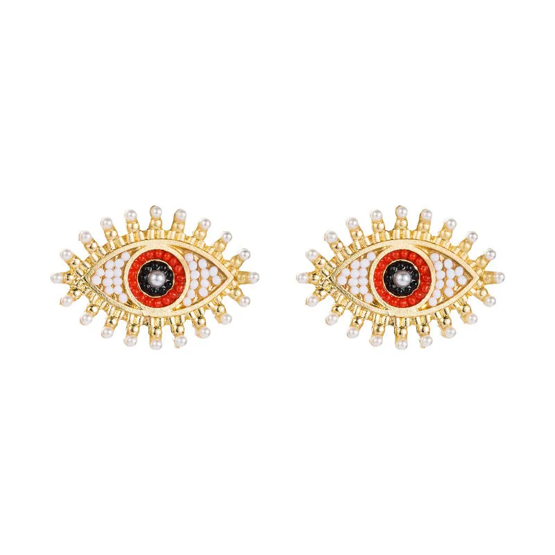 Wholesale Devil's Eye Alloy Inlaid Pearl Color Rhinestone Earrings