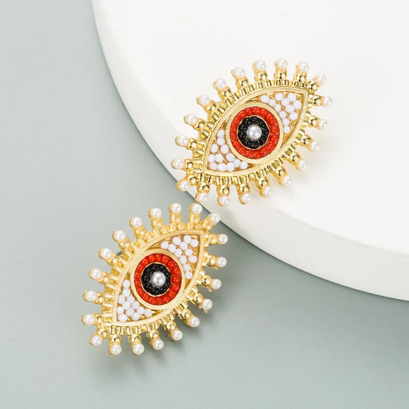 Wholesale Devil's Eye Alloy Inlaid Pearl Color Rhinestone Earrings