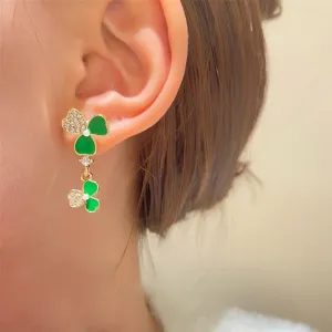Wholesale Diamond Clover Elegant Long Tassel Three-petal Grass Earrings St. Patrick's Day