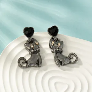 Wholesale Diamond Set Cute Kitten Alloy Ear Studs