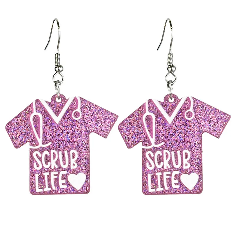 Wholesale Doctor Nurses Day Acrylic Pink Heart Nurses Clothing Stethoscope Fun Earrings