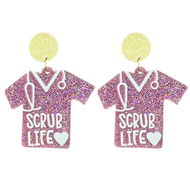 Wholesale Doctor Nurses Day Acrylic Pink Heart Nurses Clothing Stethoscope Fun Earrings
