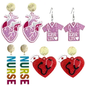 Wholesale Doctor Nurses Day Acrylic Pink Heart Nurses Clothing Stethoscope Fun Earrings
