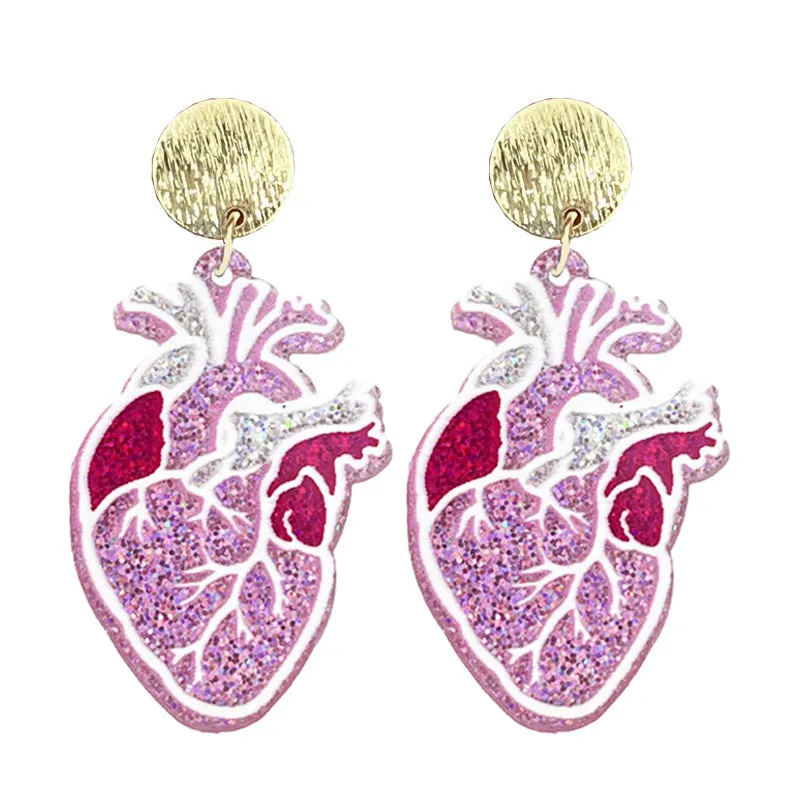 Wholesale Doctor Nurses Day Acrylic Pink Heart Nurses Clothing Stethoscope Fun Earrings