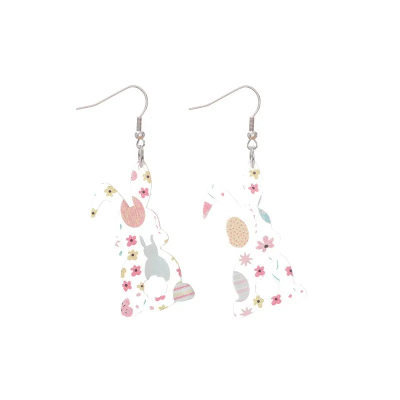 Wholesale Easter Acrylic Print Bunny Stripes Love Heart Fashion Contrast Color Personality Earrings