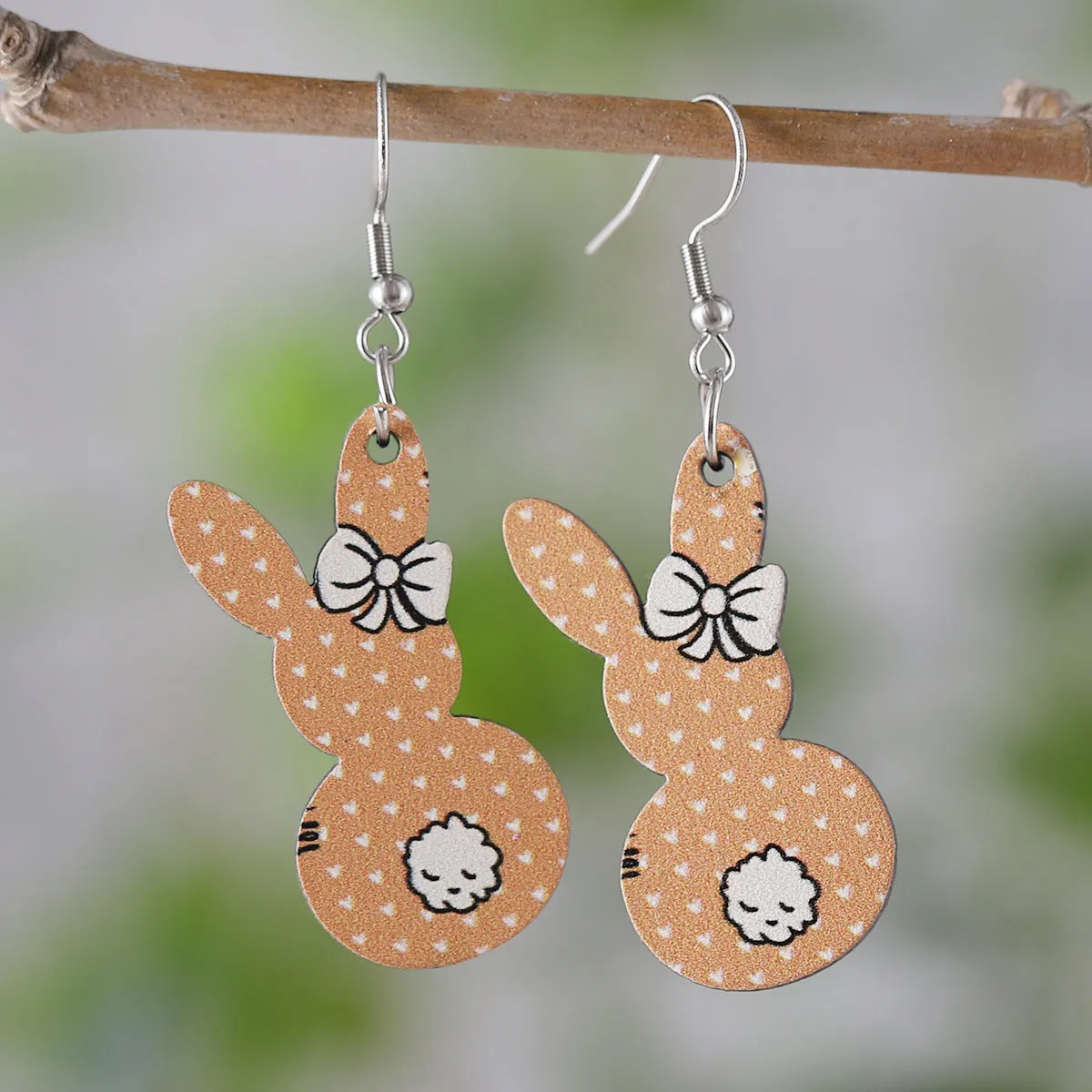 Wholesale Easter Cute Flower Bow Rainbow Rabbit Pendant Wooden Double-sided Earrings Gift