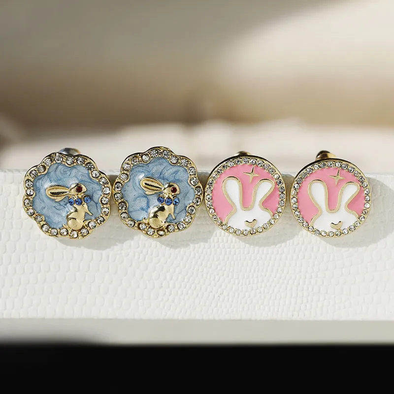 Wholesale Easter Diamond rabbit blue glaze gorgeous ladies party earrings niche design all-match