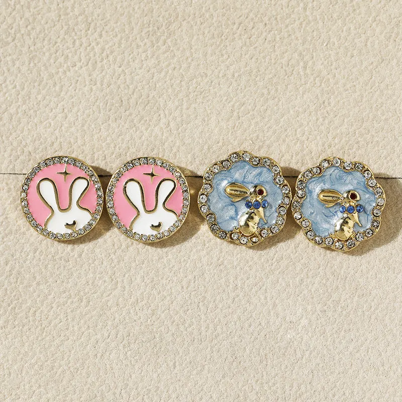 Wholesale Easter Diamond rabbit blue glaze gorgeous ladies party earrings niche design all-match