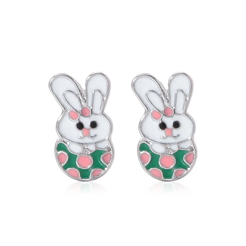 Wholesale Easter Egg Alloy Color Oil Dropping Wave Pendant Spring Carnival Party Earrings