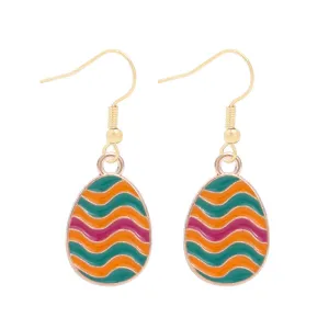 Wholesale Easter Egg Alloy Color Oil Dropping Wave Pendant Spring Carnival Party Earrings