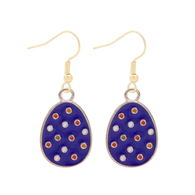 Wholesale Easter Egg Alloy Color Oil Dropping Wave Pendant Spring Carnival Party Earrings