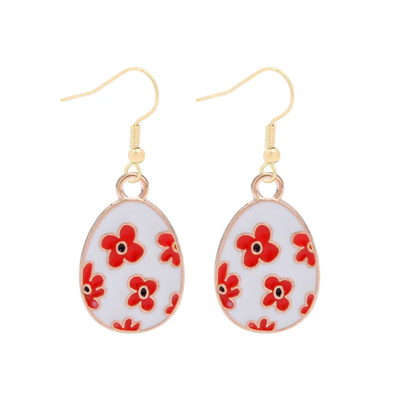 Wholesale Easter Egg Alloy Color Oil Dropping Wave Pendant Spring Carnival Party Earrings