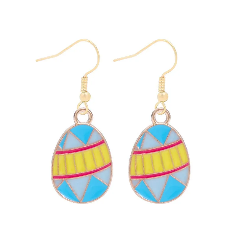 Wholesale Easter Egg Alloy Color Oil Dropping Wave Pendant Spring Carnival Party Earrings