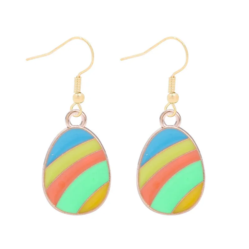 Wholesale Easter Egg Alloy Color Oil Dropping Wave Pendant Spring Carnival Party Earrings